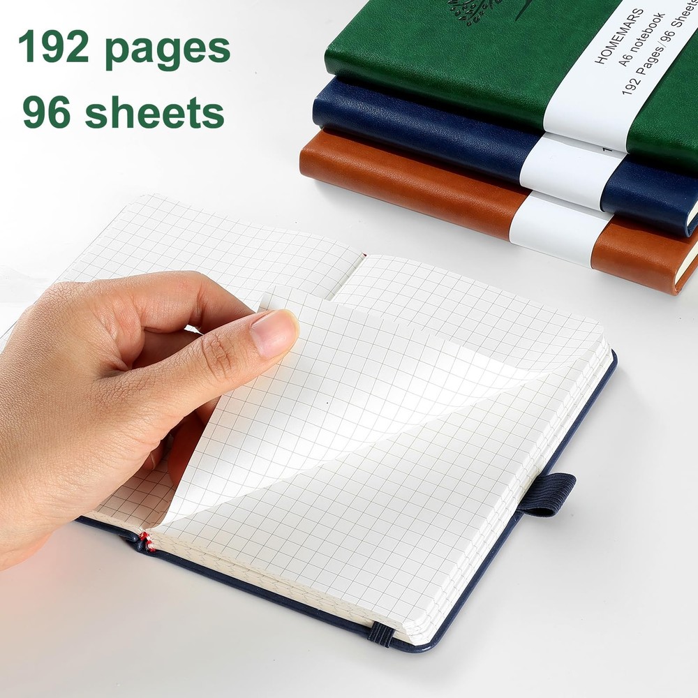 Small Notebook, Pocket Notebook, 3 Pack, Notebook A6, Squared,3.7" x Graph