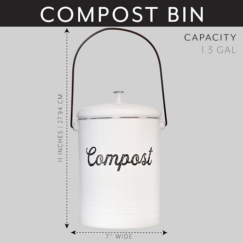 Kitchen Compost Bin for Countertop | 1.3 Gallon Composting Bucket with White