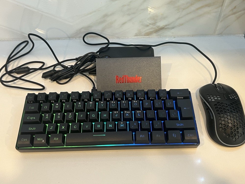 60% Red Thunder Wireless Computer Keyboard Black And Corded Mouse