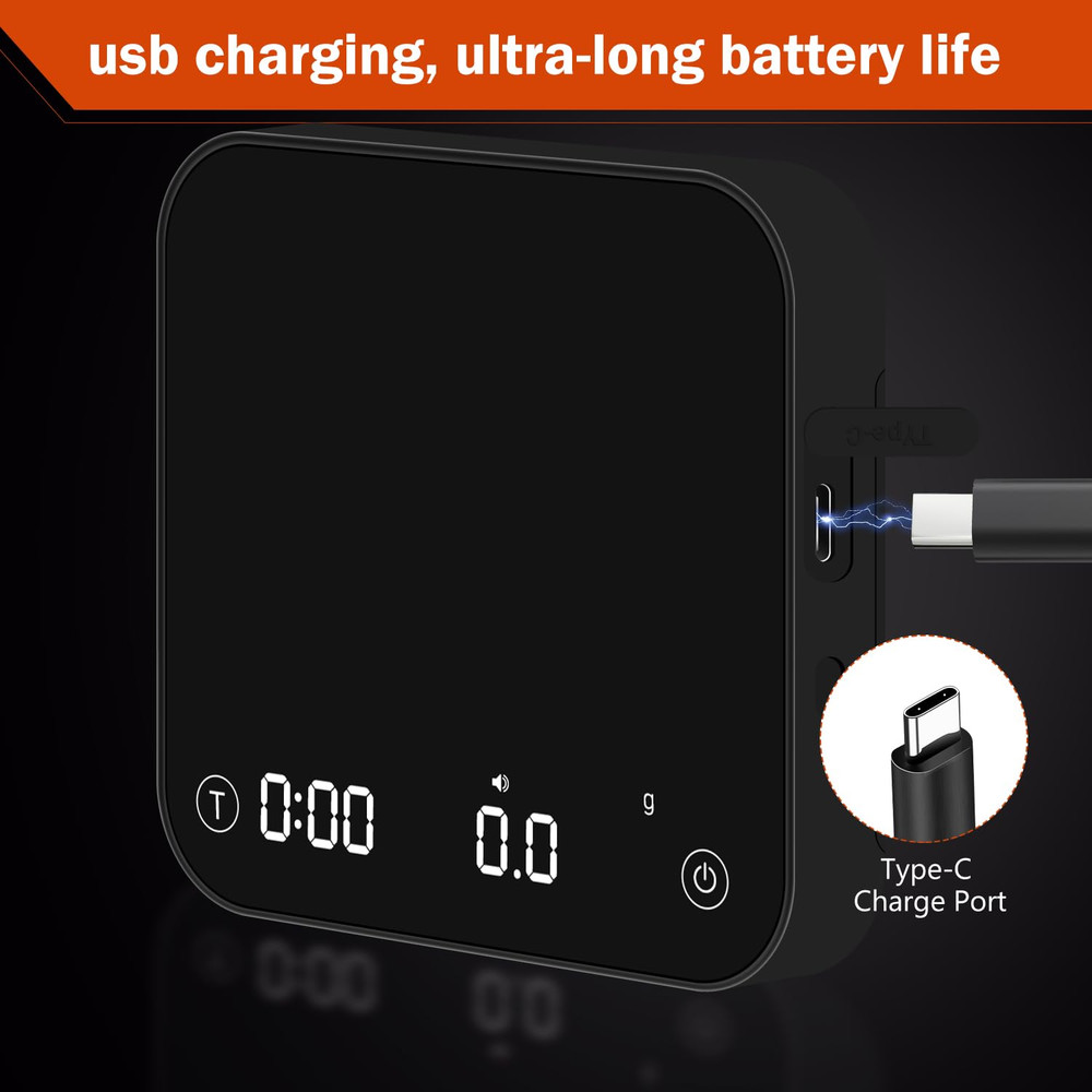 Precision Espresso Scale with Timer, 0.1g-2000g Rechargeable Mini Scale