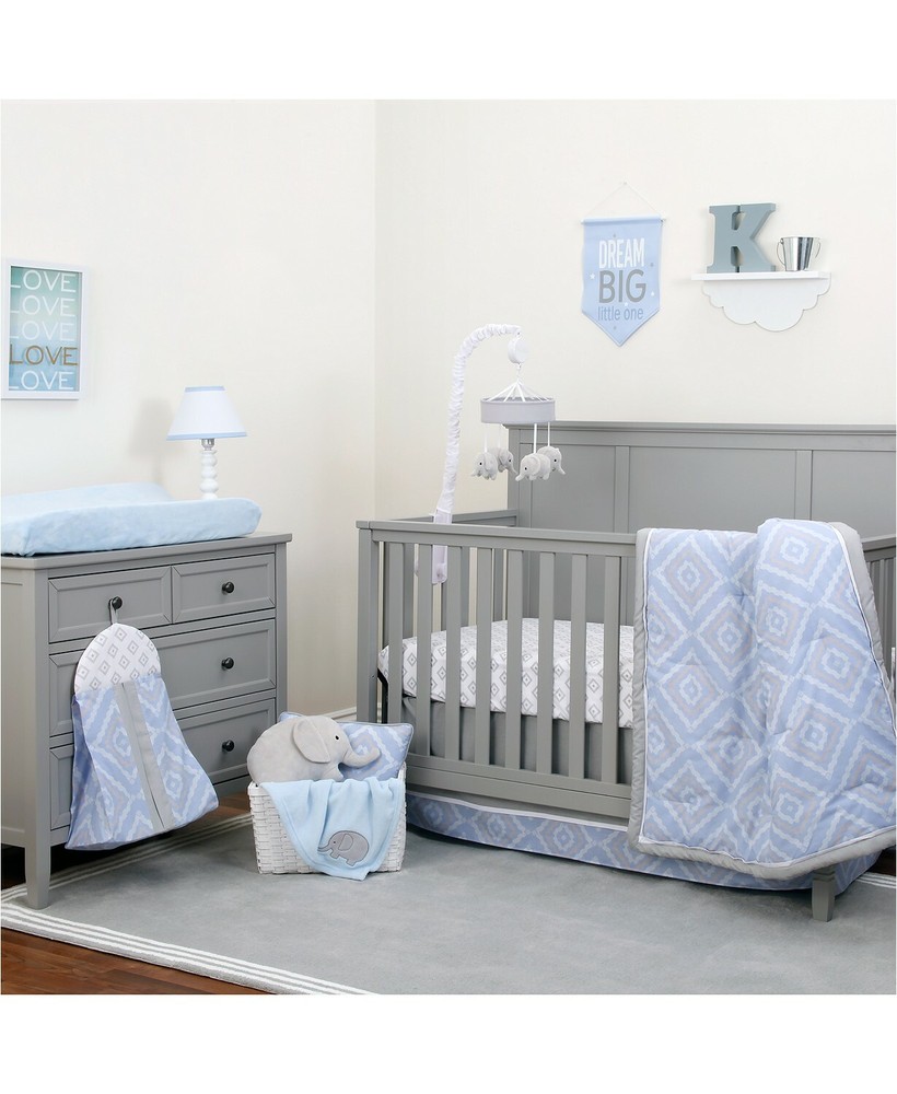 NoJo Geometric Diamond Elephant 8-Piece Crib Bedding Set - Blue