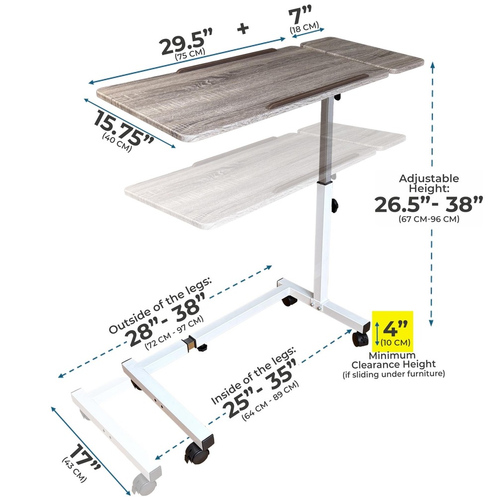Recliner Table, Over the Bed Table with Wheels, Adjustable Width & Height, wi...