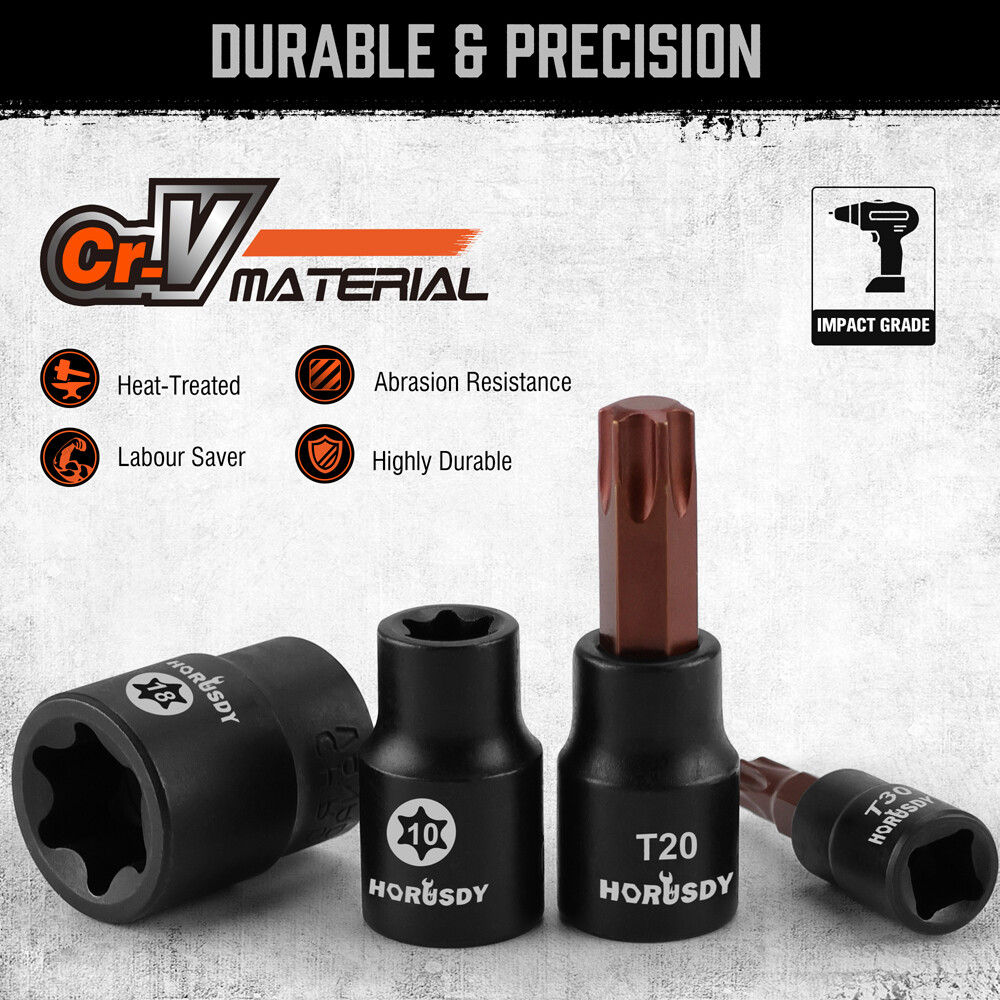HORUSDY 31PC Torx Bit Socket& Female External Socket Set & Impact Socket Adapter