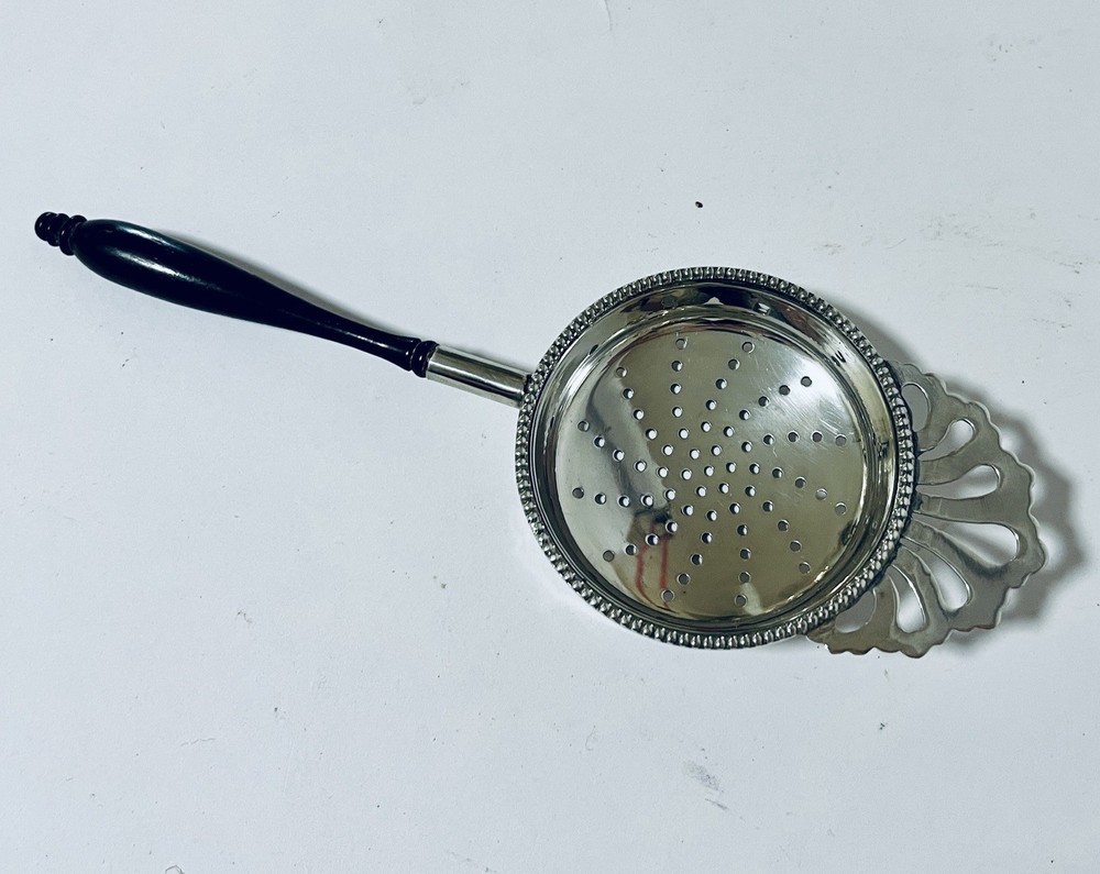 Antique Vintage Solid Sterling Silver Tea Leaf Strainer and Bowl 1965