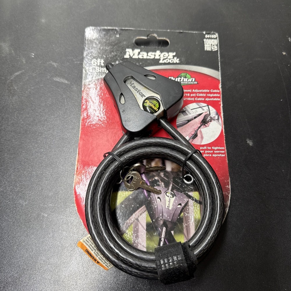 Master Lock Cable Lock, Python Adjustable Keyed Cable Lock, 6 ft. Long, Black,