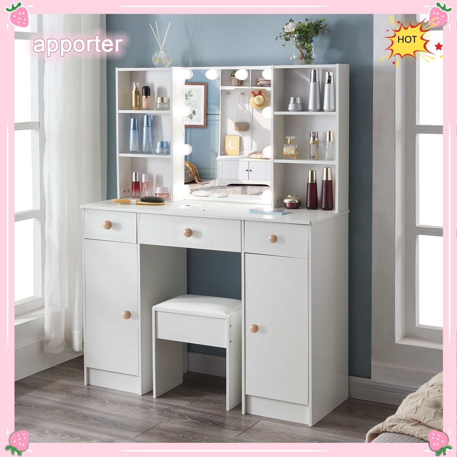 10 Bulbs Lights LED Mirror Bedroom White Makeup Dressing Vanity Table