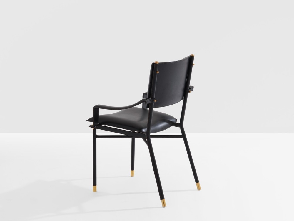 Jacques Adnet saddle-stitched leather brass desk chair 1950