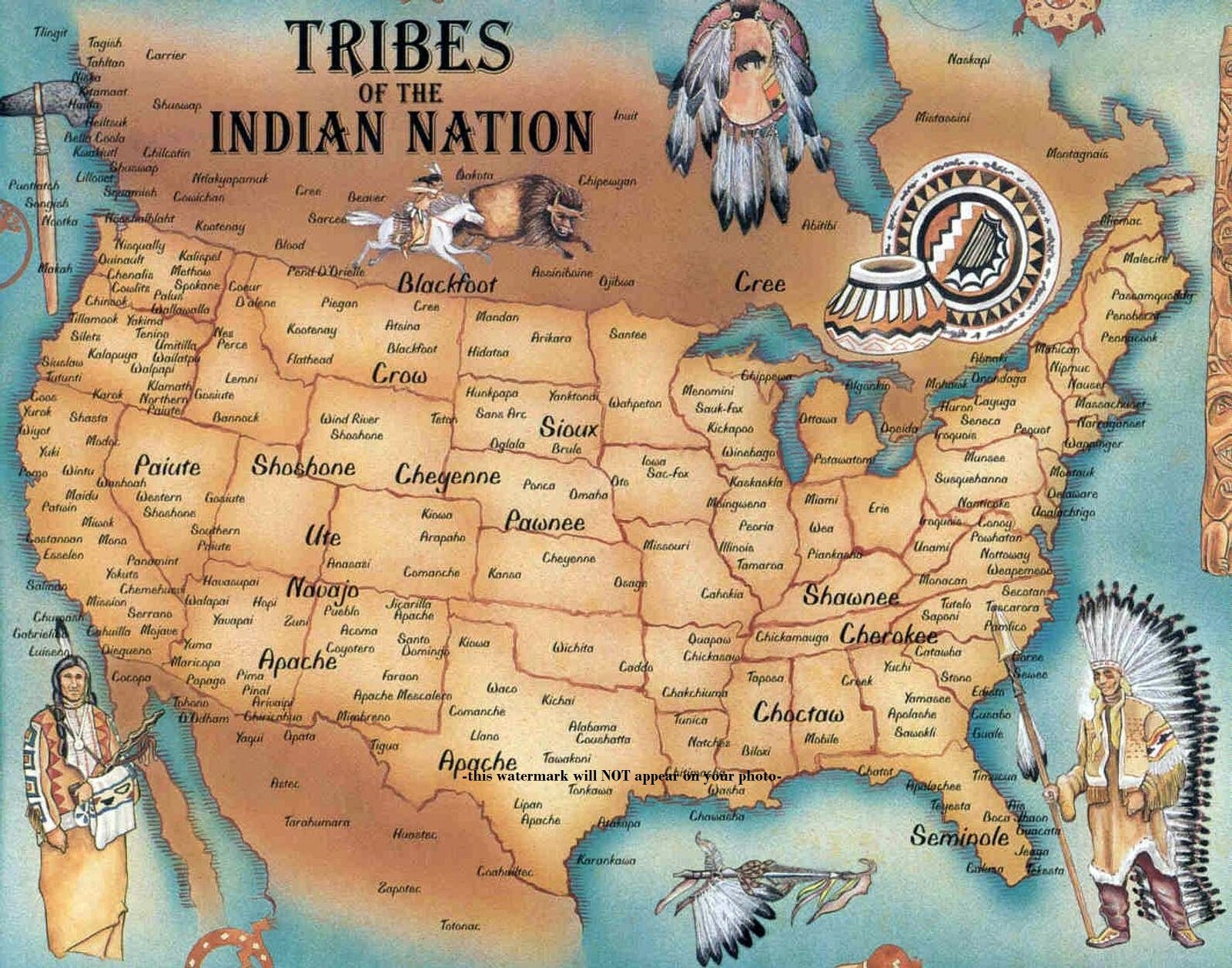 11x14 Indian Tribe Map Poster PHOTO Native Americans United States Tribes