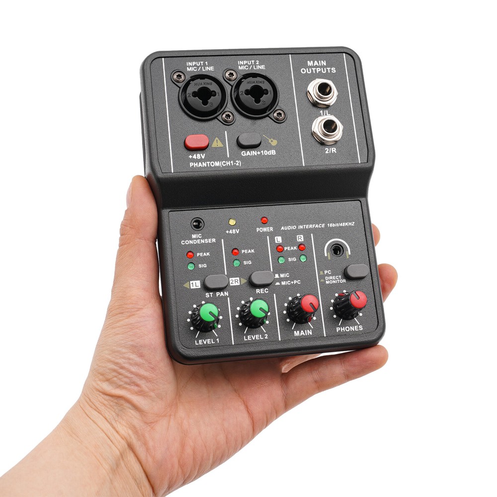 4/2 Channel Mini Audio Mixer Bluetooth USB DJ Console + Sound Card Studio Mixer