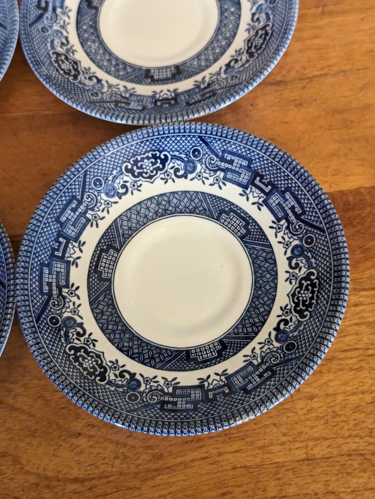 4-CHURCHILL BLUE WILLOW SAUCERS (5-5/8")