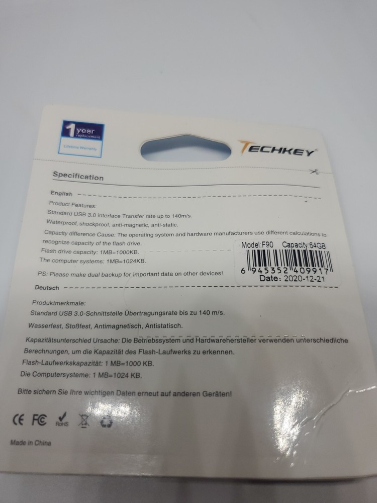 USB 3.0 - 64GB - TECHKEY USB- High Speed Flash Drive - New