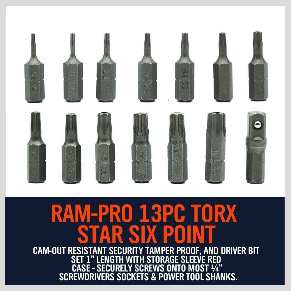 T5-T40 Security Torx Hex Bit Set 14PCS S2 Steel Tamper Proof