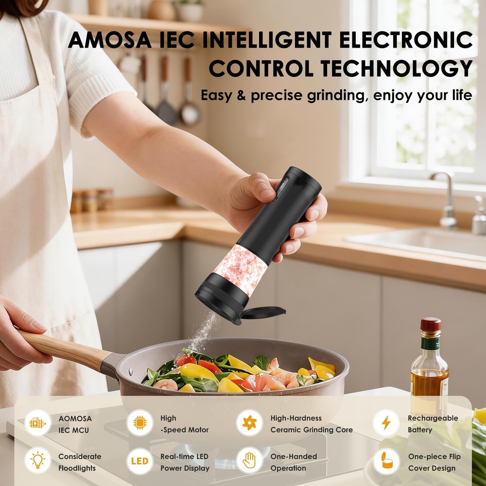 Salt and Pepper Grinder Set, Upgrade 2-Speed Setting, External 5 Adjustable C...