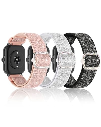 Sparkly Elastic Nylon Bands Compatible with Black+Pink+Silver white