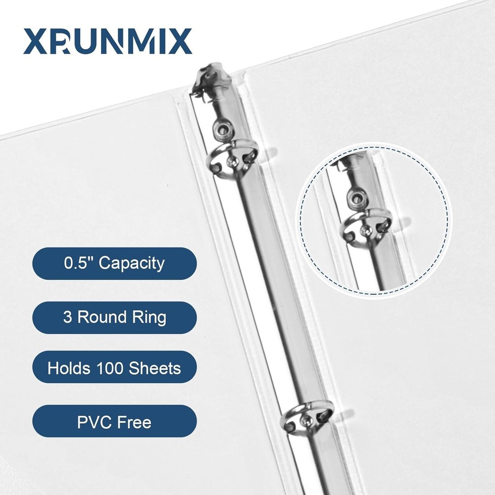0.5-Inch 3-Ring-Binder with Pockets, 1/2'' Basic Binders 1-inch View Round Bi...