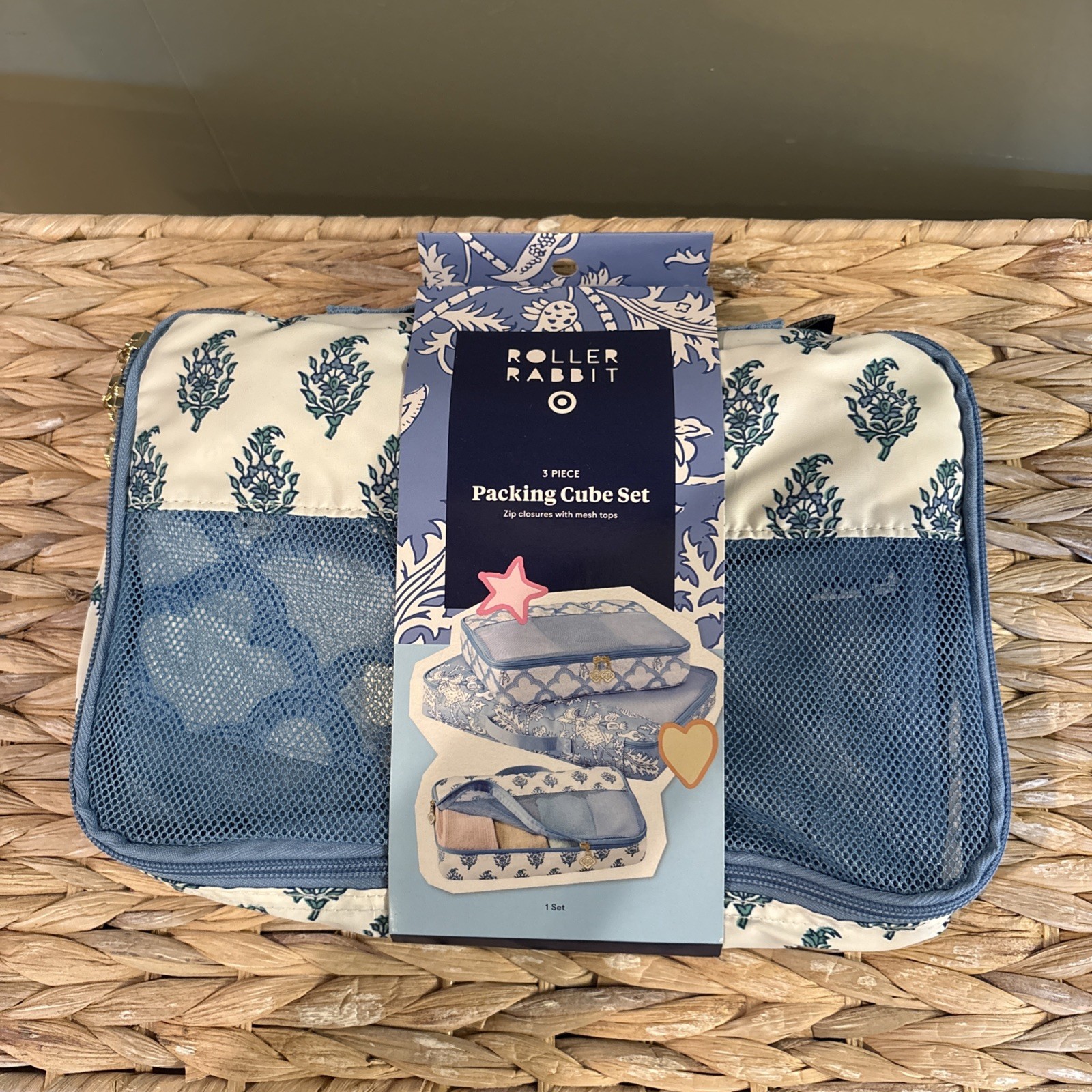 Roller Rabbit x Target 3 Piece Packing Cubes Blue Floral Zip Mesh Tops, SOLD OUT