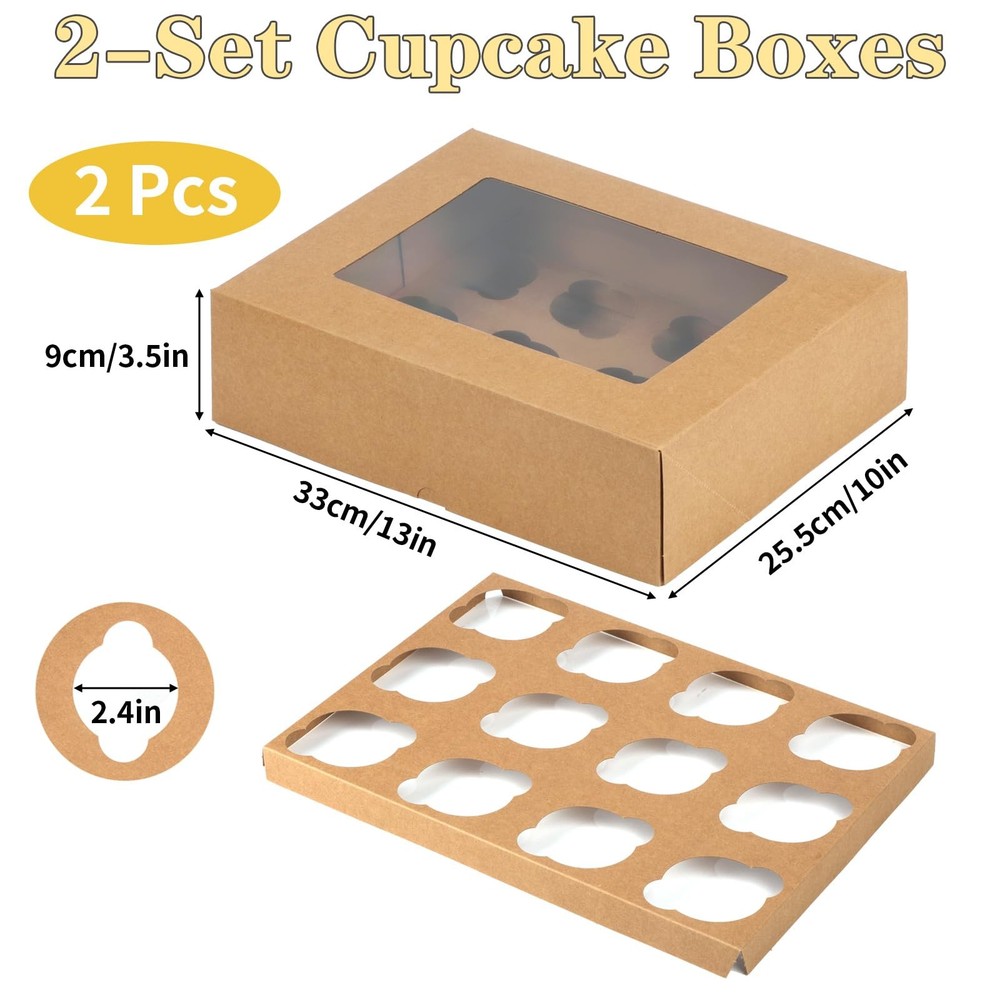 Cupcake Boxes 12 Count, 2 Pack Disposable Cupcake Containers, Food Cupcake Ca...