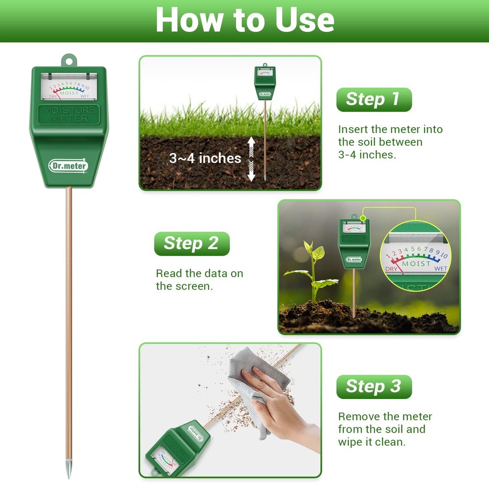 Dr.meter Soil Moisture Meter, 2 Packs Test Kit for 11 Inch, Green- 2Pack
