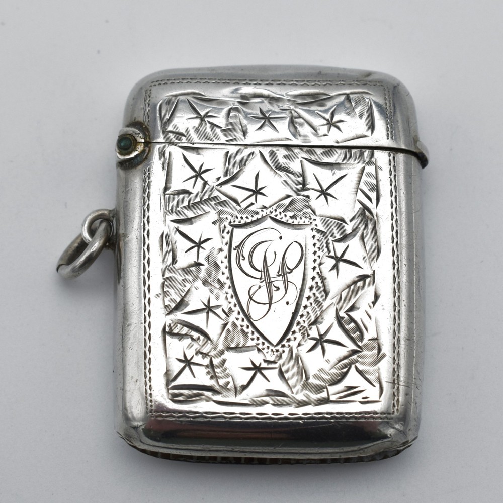 Antique Solid Sterling Silver Vesta Case Match Safe 1908 Edwardian Ivy
