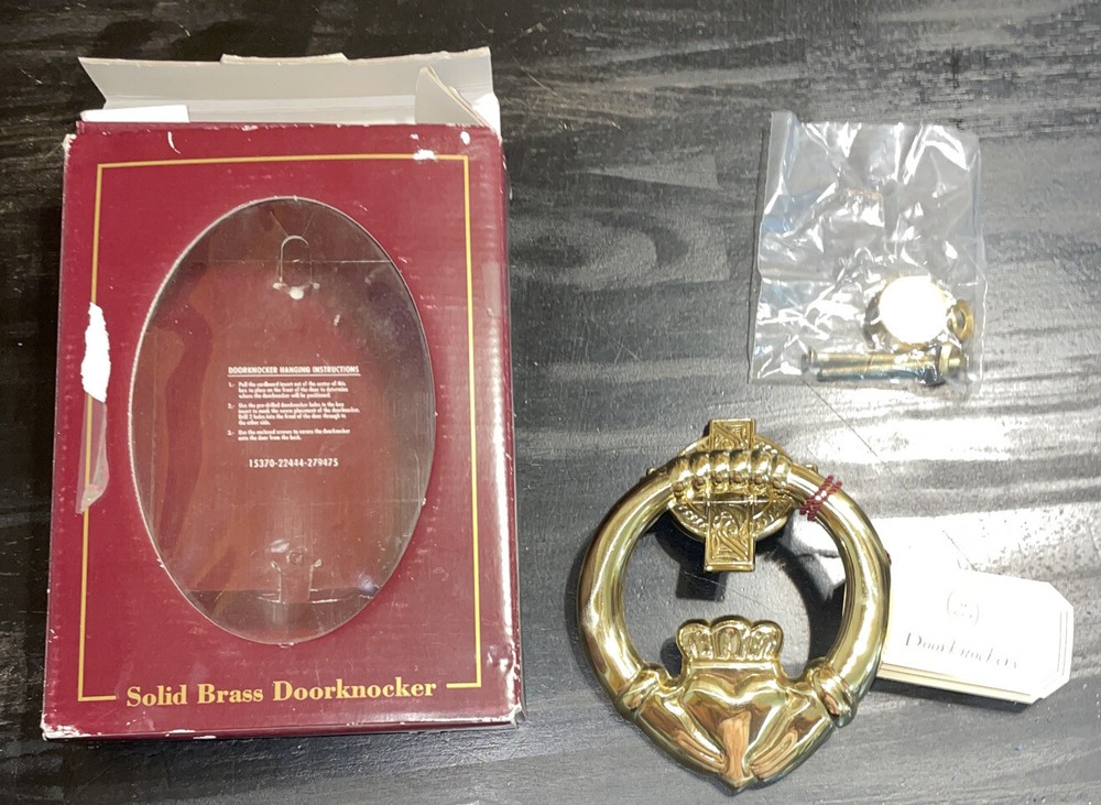 D & G Solid Brass CLADDAGH Doorknocker / CELTIC CROSS Back- Spain - NIB