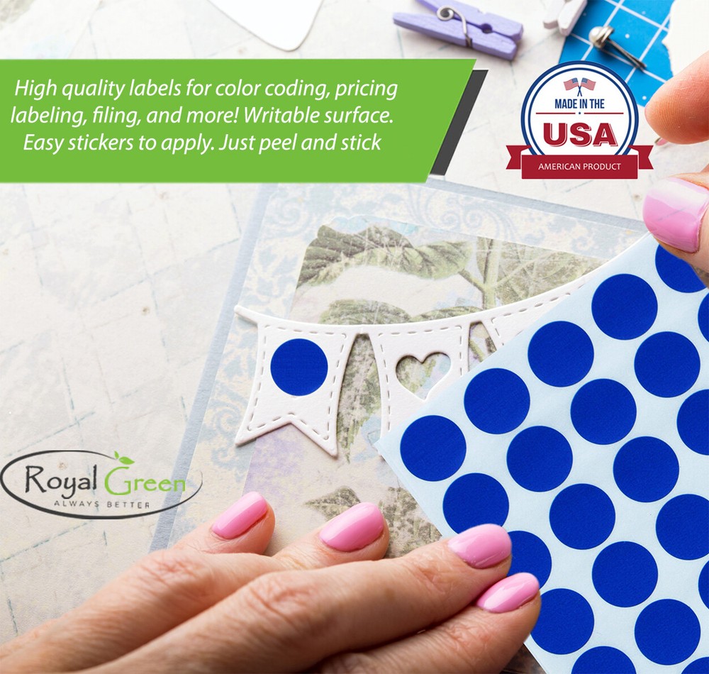 Colored Coding Rounded Stickers Circle Dots Craft Labels 3/4 Inch By Royal Green