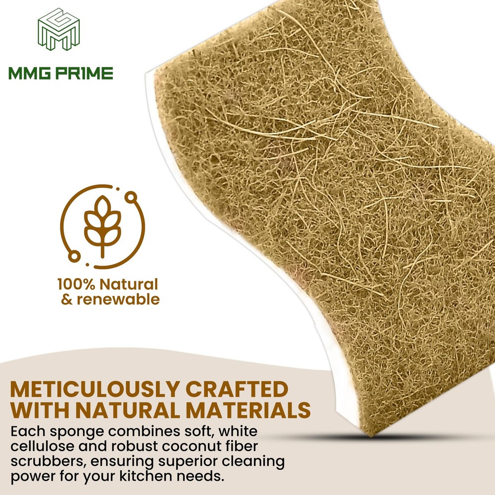Natural Kitchen Sponge –12-Pack Biodegradable Sponges for Dishes –Compostable...