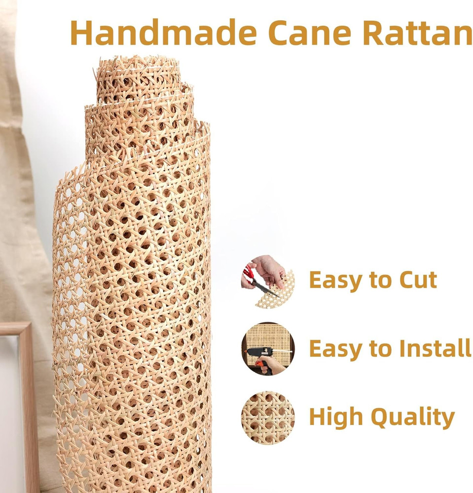 Cane Webbing,24" Width Natural Rattan Webbing Roll 3.3Ft Caning Material with 3/