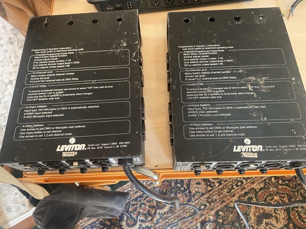 Two Leviton D4DMX-MD3 4-Channel Programmable Dimmer Pack Integrating DMX 15A