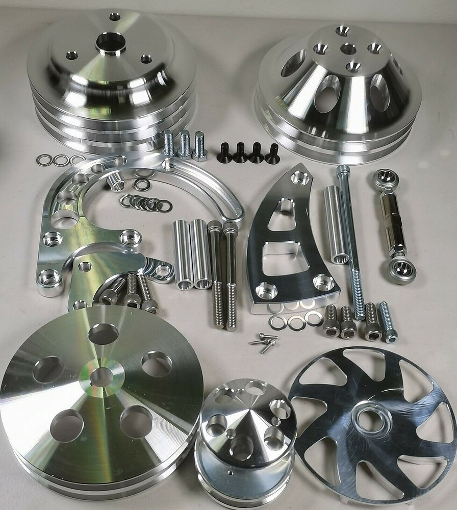 SBC V-Belt Pulley Kit Power Steering 283-400 Chevy Small Block LWP High Mount