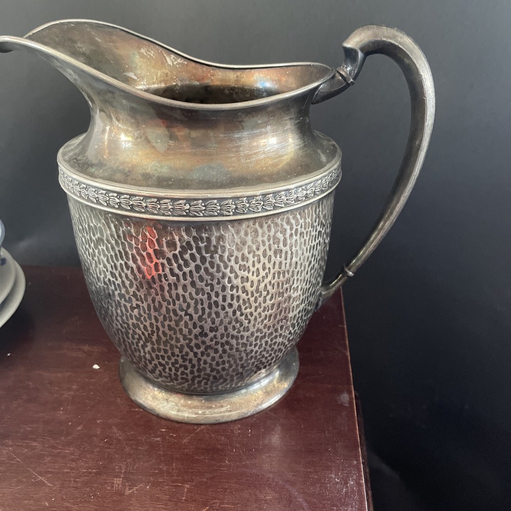 Vintage EPNS 2 Qt. Hammered Water Pitcher