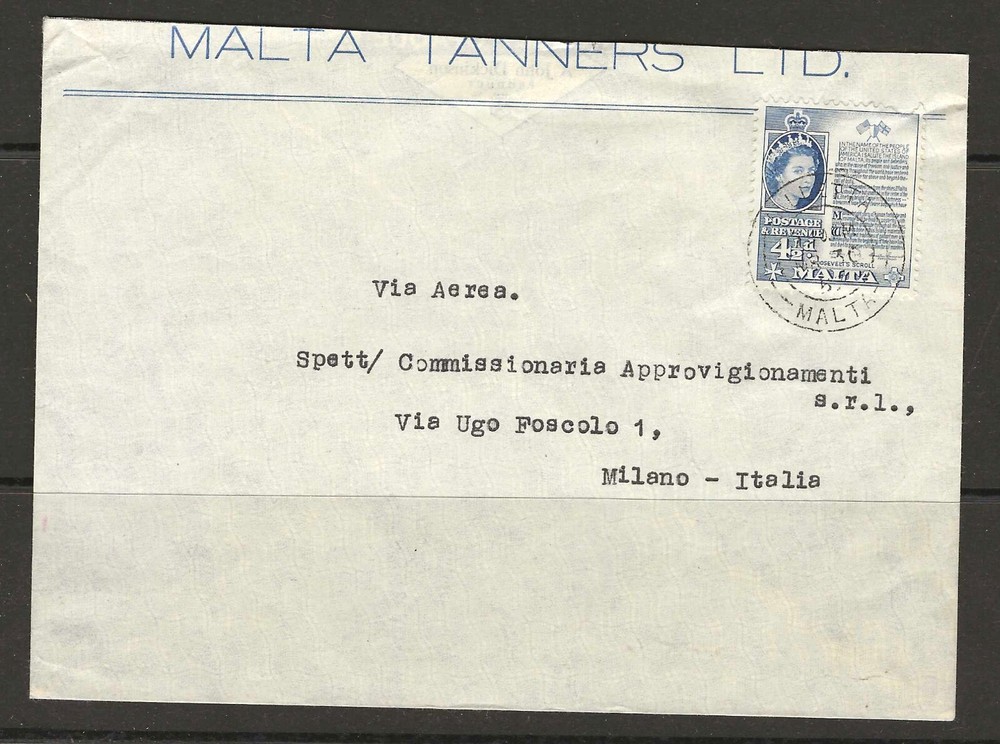Malta 1956 Elisabeth ll cover to Italy  (m024)