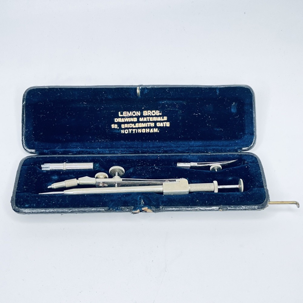Antique LEMON BROS. Nottingham Draughtsman Tools Technical Drawing Compass Set
