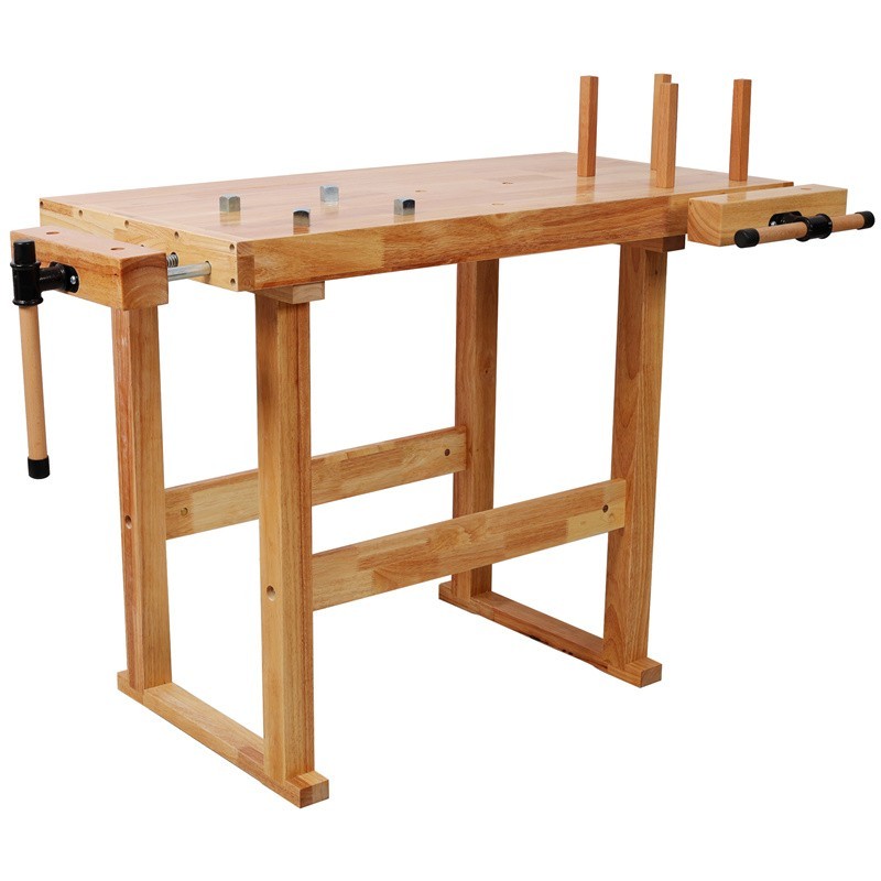 40" Rubber Wood Workbench 330LBS Load Work Table w/ Adjustable Handle for Garage