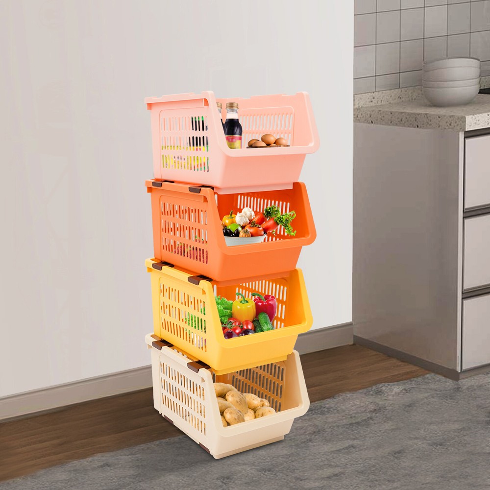 4PCS Movable Storage Baskets PP Stackable Organizers For Book,Toys Macaron color