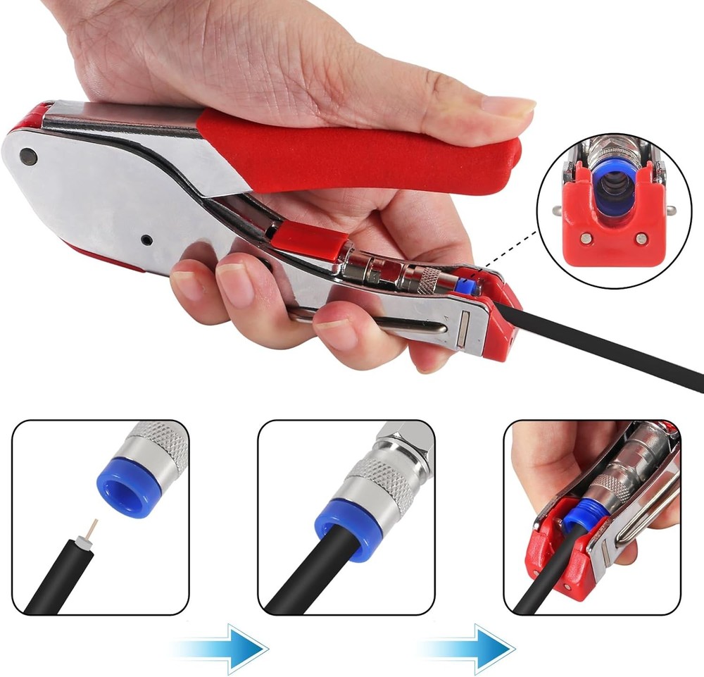 Coax Cable Crimper Tool Kit Coaxial Compression Fitting Red and Metallic