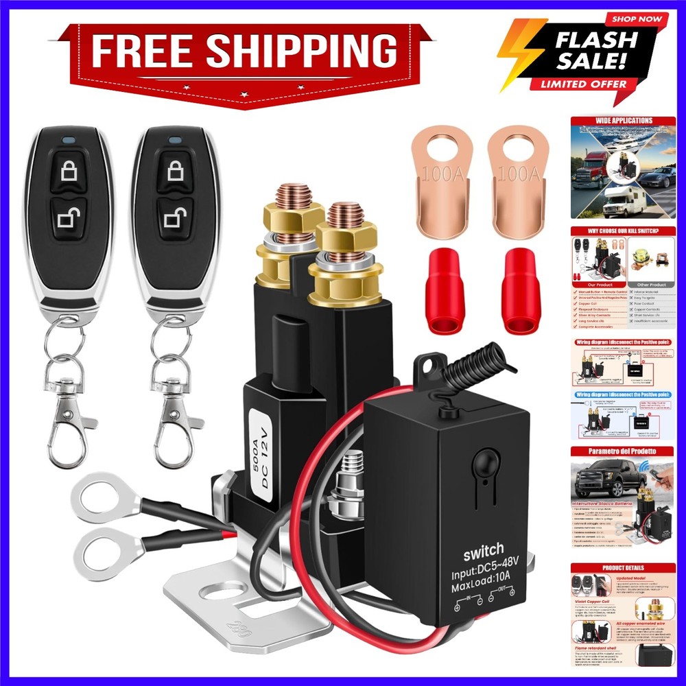Battery Disconnect Switch 12V Remote Battery Kill Switch Anti-Theft for Car V...