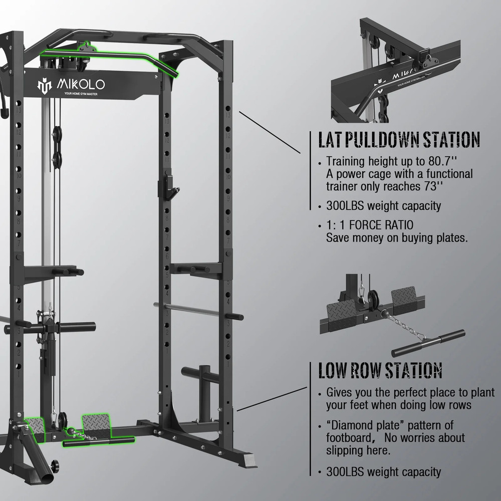 LAT Pulldown System Multi-Functional Squat Rack Exercise Power Cages Metal Black