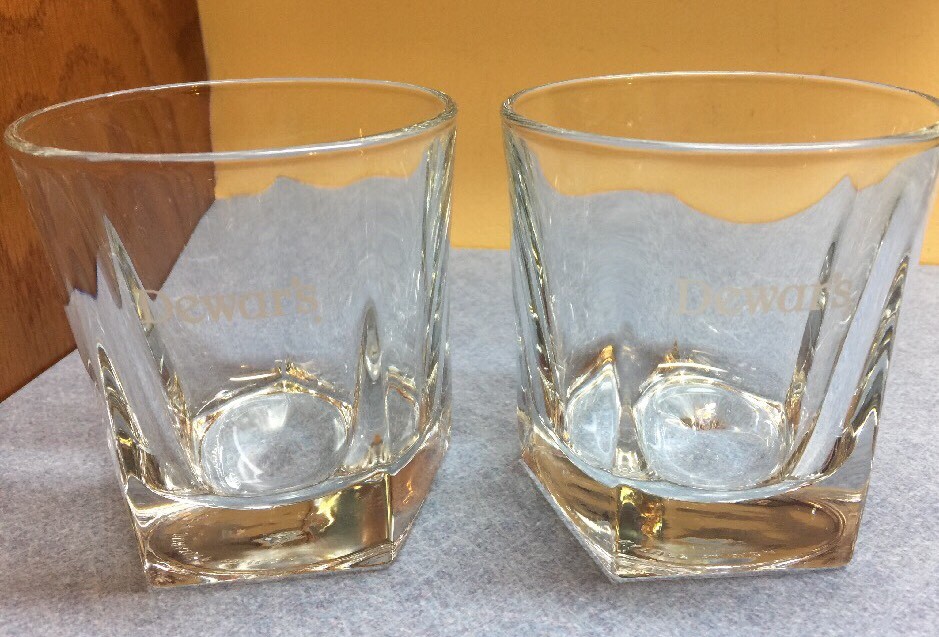 Two Elegant Dewar's Clear Rocks Glasses  Libby Duratuff U.S.A.