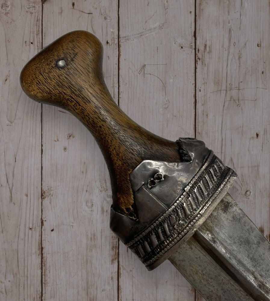 Vintage Antique Solid Silver Mounted Middle Eastern Jambiya Knife With Sheath