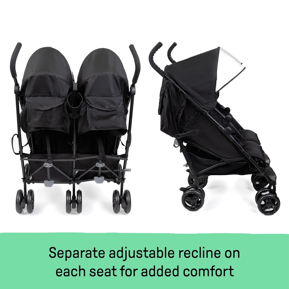 3Dlite Folding Lightweight Side by Side Double Stroller with 5-Point Safety Harn
