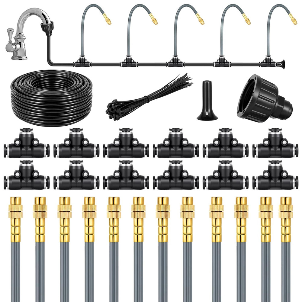 49.2 Ft 360° Adjustable 1/4" Drip Irrigation System Bendable Watering Misting Sy