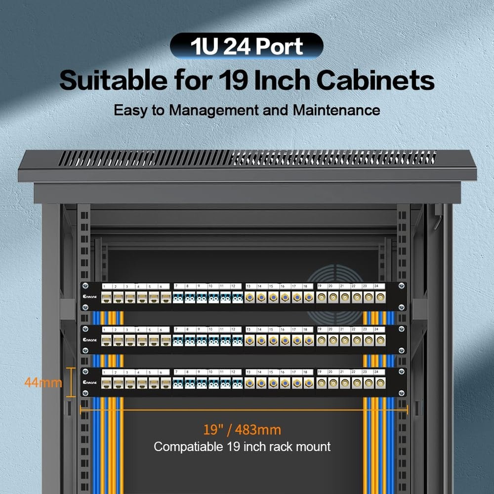 24 Port Patch Panel Blank Keystone Patch Panel 1U 19" for Rackmount & Wall Mo...