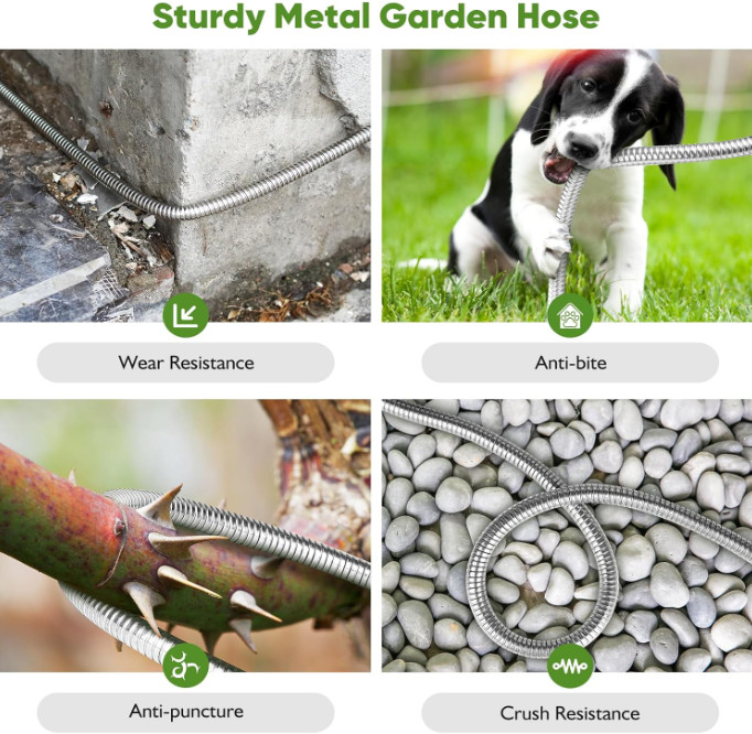 Manguera acero 100 ft, resistente, sin nudos, con boquilla 10 funciones, Nuevo