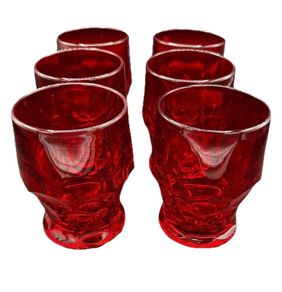 Vintage Glasses Honey Comb Pattern by Viking (6) Ruby Red
