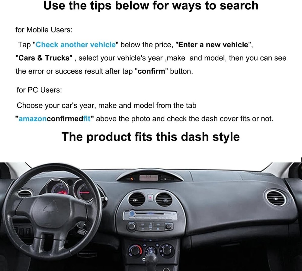 Dash Cover Mat Custom Fit for Mitsubishi Eclipse/Eclipse Spyder Without Clima...