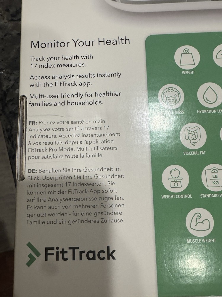 FitTrack Dara Bluetooth Body Composition Scale Multi User Weight Fat Muscle Bone