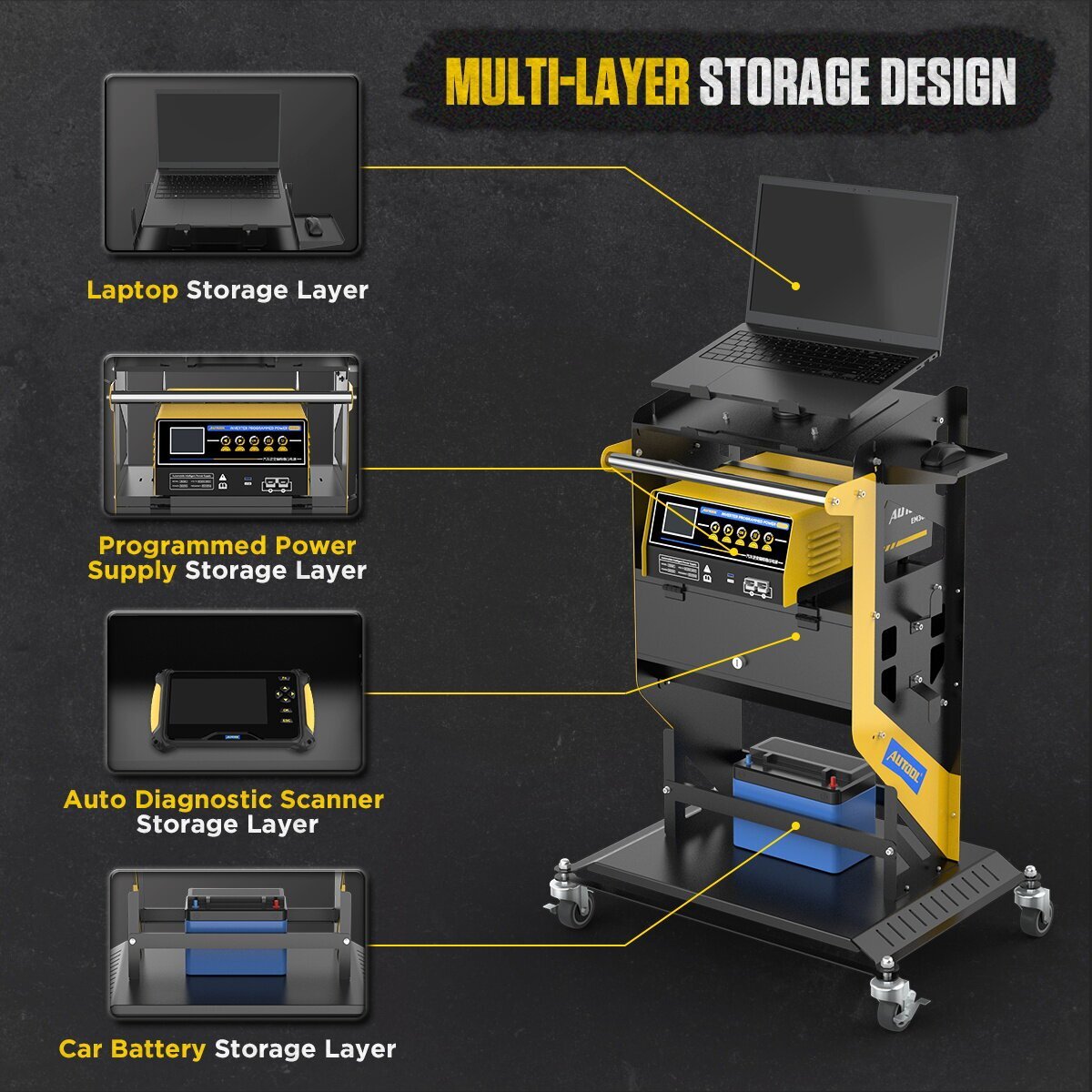 Automotive Service Tool Cart Car Repair Diagnostic Cart Safety locks Rotary lift