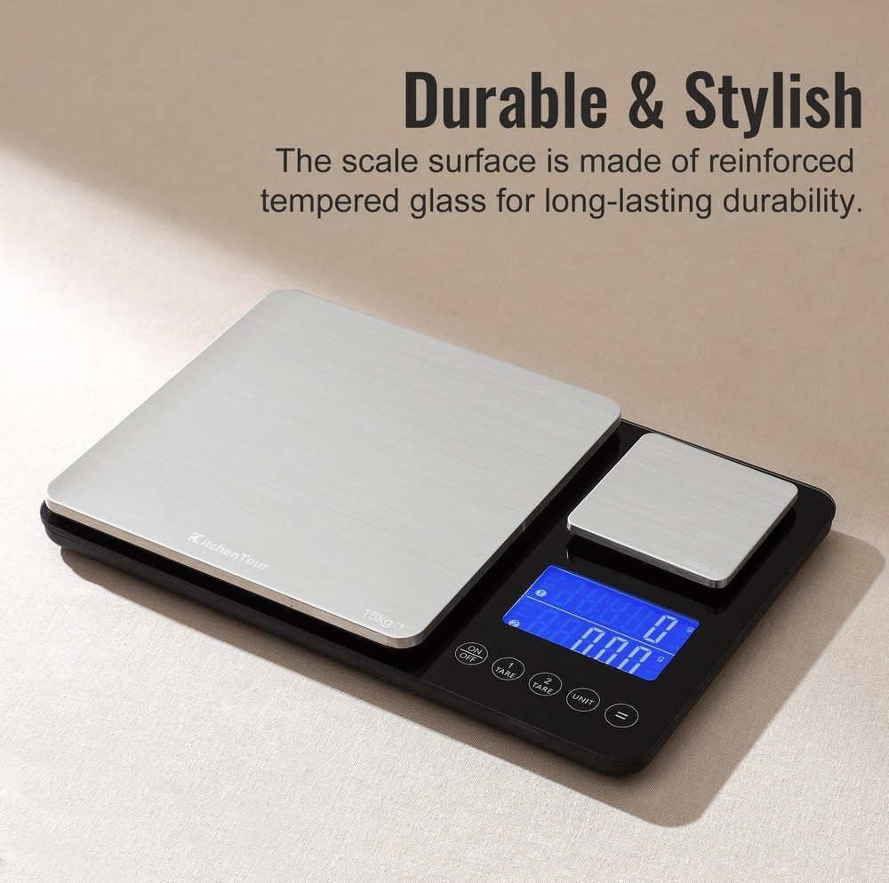 KitchenTour Dual Platform Digital Kitchen Scale with Total Weight Function - ...