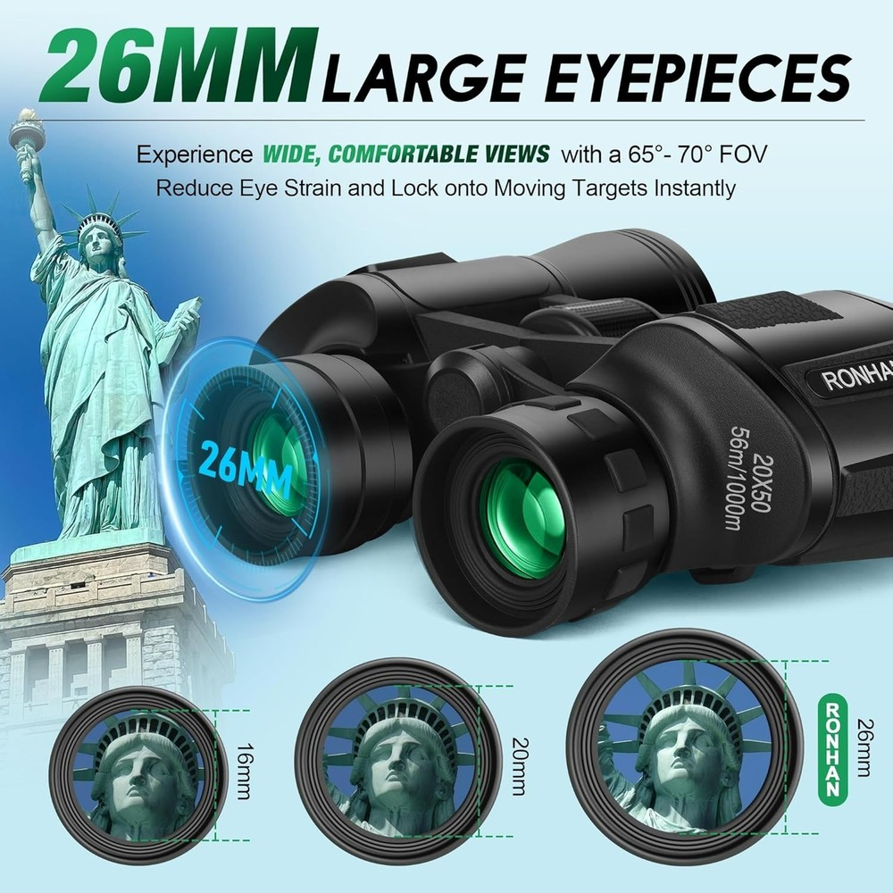 Versatile Waterproof 20x50 Binoculars with Shock-Resistant Grip & Carry Case