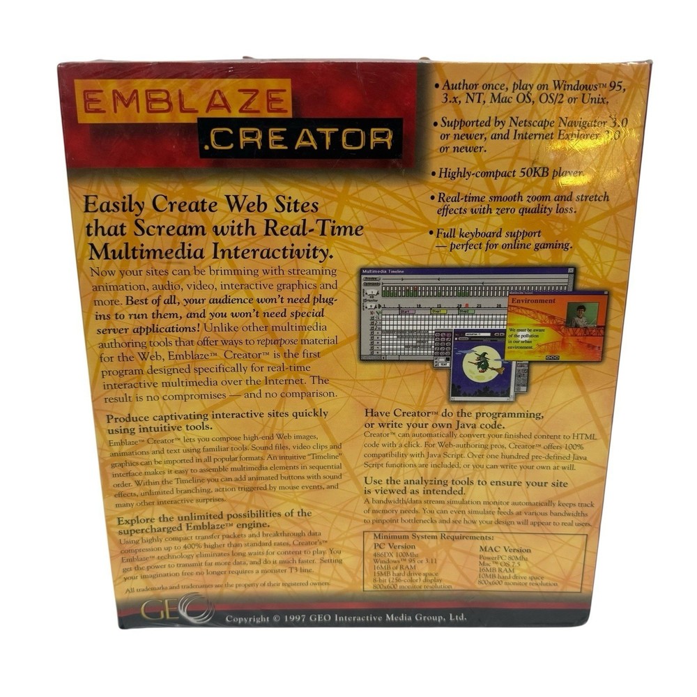 Emblaze Creator v2.5 GEO Windows PC Mac Software Disc Original Package Sealed 97